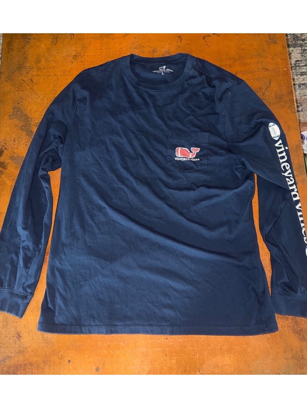 Vineyard Vines Navy Football Whale Long Sleeve Shirt